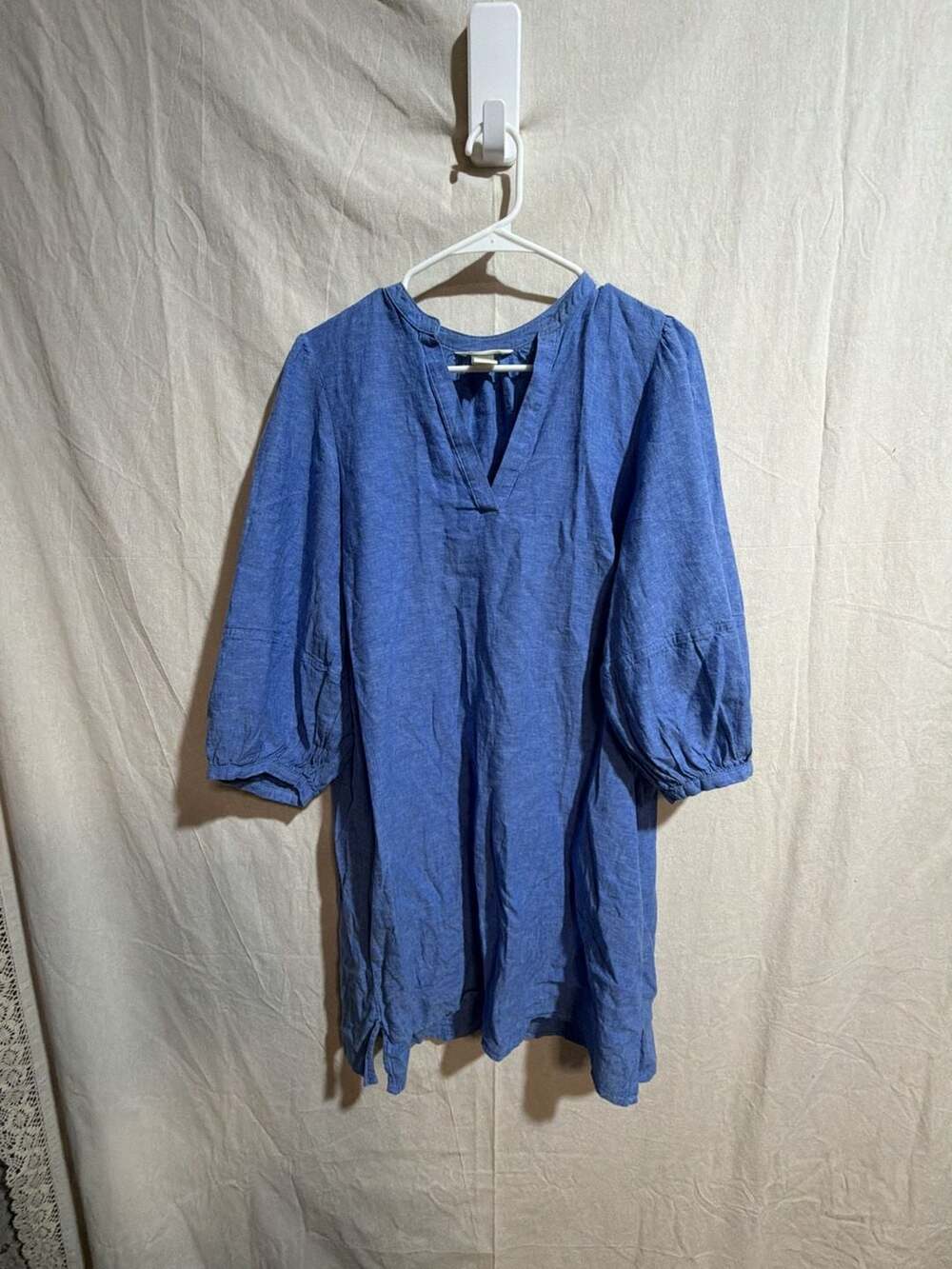 H&M Women's Linen Blend Blue V-Neck Tunic Dress